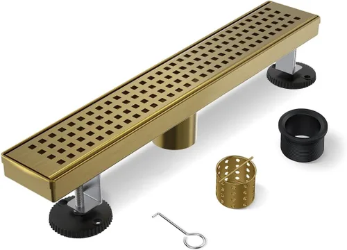 Miniatura 12 de Drenaje de ducha dorado de 4 pulgadas, moderno drenaje de ducha cuadrado de acero inoxidable 304 para baño, drenaje de suelo de ducha dorado
