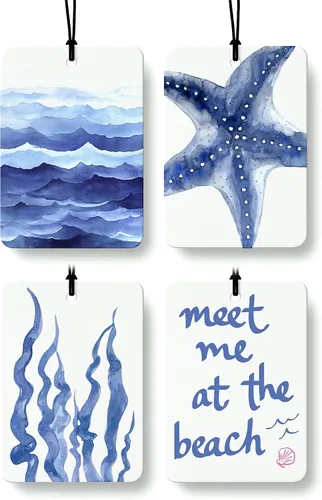 Miniatura 27 de Blue Coastal Beach Orange Car Air Freshener 4 Pcs, Summer Blue Bikini Starfish Palm Tree Round Hanging Air Freshener for Cars Closet Drawer Books