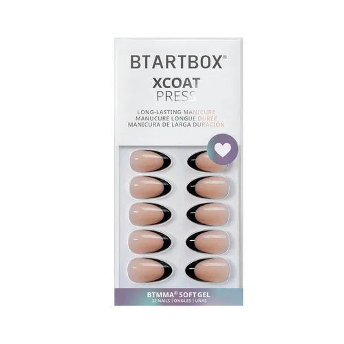 Miniatura 3 de BTArtbox Uñas cortas a presión, color negro, francés, almendra, con pegamento y pestañas adhesivas para mujeres en 16 tamaños, kit de 32 uñas de gel