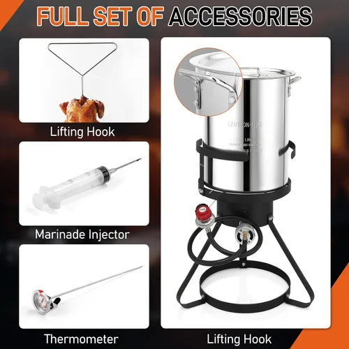 Miniatura 2 de Outvita Juego de freidora de pavo de 30 cuartos de galón, vaporizador de caldera de pescado y mariscos de aluminio con quemador de gas propano