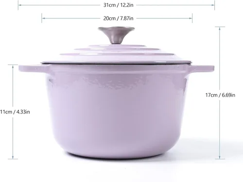 Miniatura 2 de HAWOK Horno holandés de hierro fundido esmaltado de 3 cuartos de galón, diámetro 7.87 pulgadas con tapa, morado