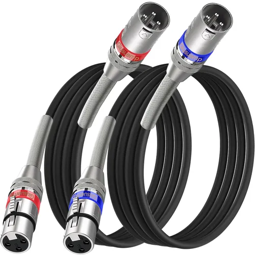 Miniatura 9 de Cable de micrófono XLR a XLR de 10 pies, cable XLR macho a hembra, cable de altavoz de micrófono blindado equilibrado de 3 pines, resorte de metal