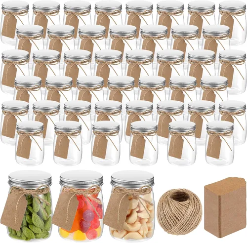 Miniatura 7 de Nitial Paquete de 50 tarros de plástico de 5 onzas con tapas, recipientes de yogur a granel con tapas, tarros de regalo con cordel de bricolaje