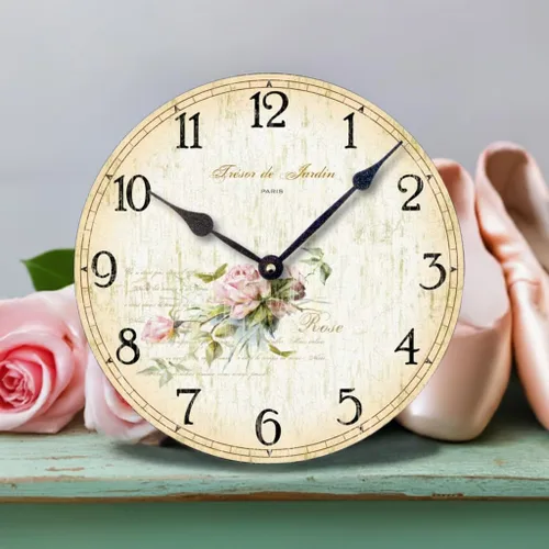 Miniatura 2 de Artículo C2001 Vintage Shabby Chic Estilo Rosas Reloj (12 Pulgadas De Diámetro)