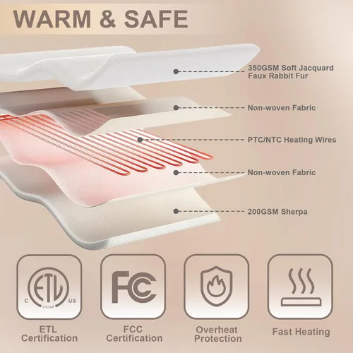 Miniatura 5 de SnugLife Manta térmica eléctrica con 6 niveles de calentamiento rápido, 4 horas de apagado automático, ultra coza y cálida manta eléctrica de piel