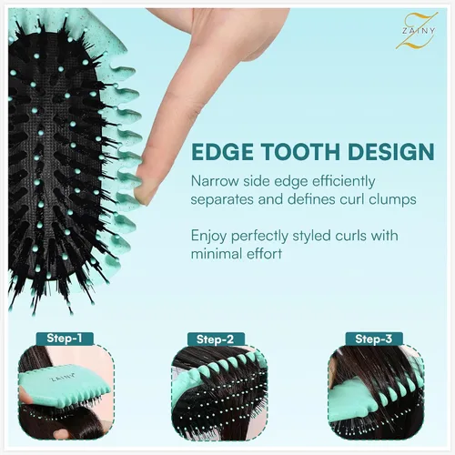 Miniatura 5 de ZAINY Juego de 2 cepillos para definir rizos para cabello rizado, peine de dientes anchos para rizos, cepillo desenredante para el cabello húmedo