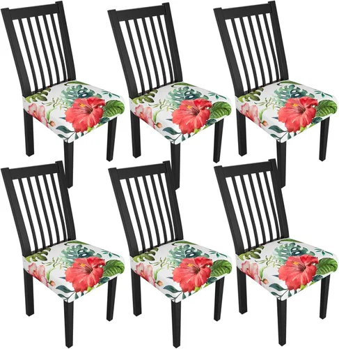 Miniatura 78 de Juego de 4 fundas elásticas para sillas de comedor, fundas para sillas de comedor con estampado floral, fundas para asientos de sillas con estampado
