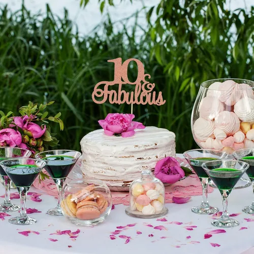 Miniatura 6 de Gyufise 1 decoración de pastel de 10 y fabulosa decoración de pastel de oro rosa con purpurina de diez y fabulosos adornos para tartas de feliz 10º