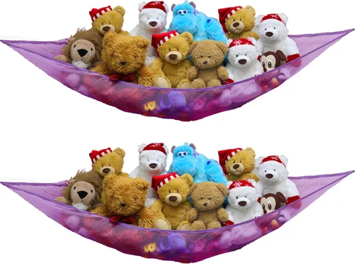 Miniatura 11 de Simple Houseware Paquete de 2 Redes Hamaca para Animales de Peluche, Almacenamiento de Pared en Esquina para Habitación de Niños, Negro