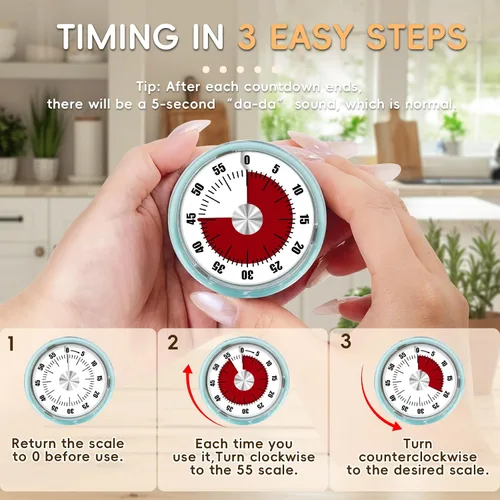Miniatura 2 de Temporizadores de cocina para cocinar, temporizador visual de 0 a 60 minutos para niños, temporizador magnético de cocción manual con alarma fuerte