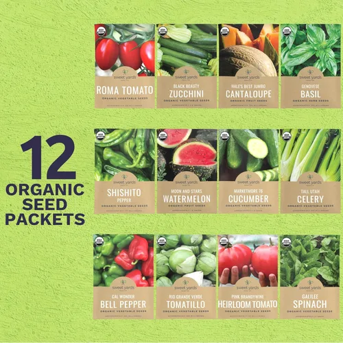 Miniatura 2 de Paquete variado de semillas orgánicas de verano, 12 paquetes individuales, temporada 2026, albahaca, tomate, pepino, sandía y mucho más para plantar