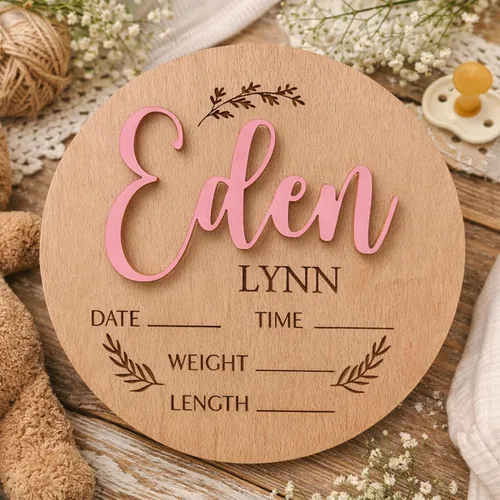 Miniatura 4 de Letreros de madera de lujo personalizados con nombre de bebé, bebé próximamente, regalos de bienvenida recién nacido para niño o niña, estilo 03