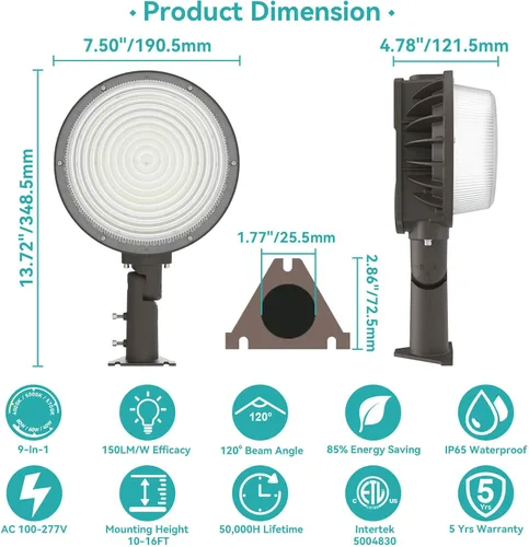 Miniatura 7 de HiBay Luz LED de granero del atardecer al amanecer con atenuación temporizada, 3CCT 80W 12000LM eqv 400-600W HPS/HID, iluminación de inundación