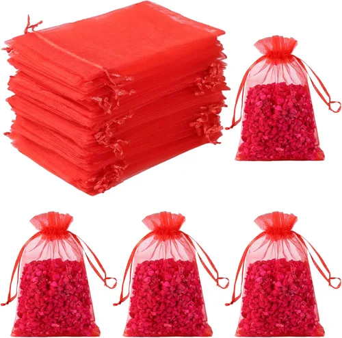 Miniatura 15 de Hopttreely 50 bolsas de organza - 4x4.72 pulgadas (10x12cm) bolsitas con cordón para joyería para bodas, fiestas, festivales y regalos