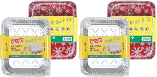 Miniatura 7 de Glad Holiday Edition Moldes de Aluminio para Hornear con Forma de Árbol de Navidad con Patrón de Copos de Nieve Rojos y Blancos, Moldes Desechables