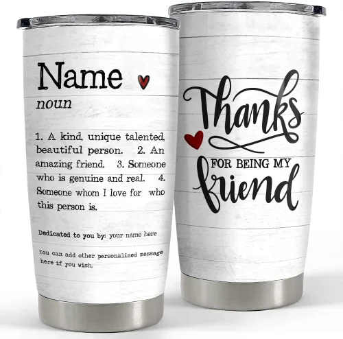 SANDJEST Taza personalizada para mejor amiga Definición de mejor amiga Tazas de 20oz 30oz con tapa, regalo para mujeres, niñas, mejores amigas,