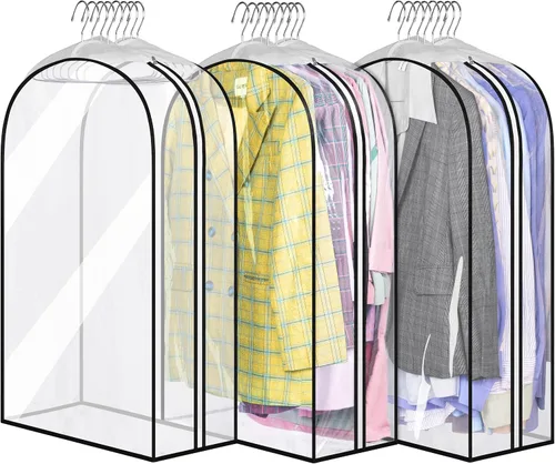 MISSLO Bolsas de ropa transparentes de 32 pulgadas para colgar ropa, bolsas de traje reforzadas de 10 pulgadas para almacenamiento de armario, funda