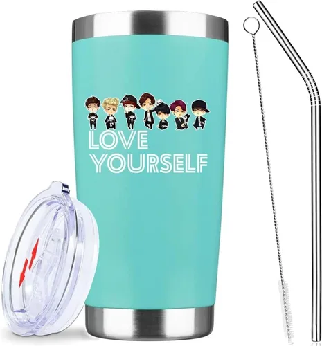 Miniatura 8 de Love Yourself Regalo inspirador para los fanáticos de la música, vaso de café helado de acero inoxidable aislado de 20 Oz con tapa, pajita