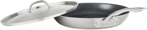 Viking Sartén antiadherente de 5 capas, utensilios de cocina de acero inoxidable de 12 pulgadas con tapa, color plateado
