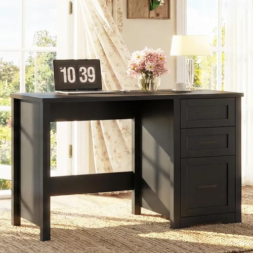Miniatura 13 de Vabches 47" Farmhouse Executive Desk with Monitor Stand & File Cabinet,3 Drawers Computer Desk with LED Lights and Power Outlets,Workstation for