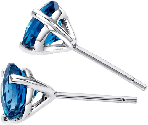 Miniatura 3 de Peora London - Aretes solitarios de topacio azul Martini para mujer, oro blanco de 14 quilates, hipoalergénicos de 2 quilates en total