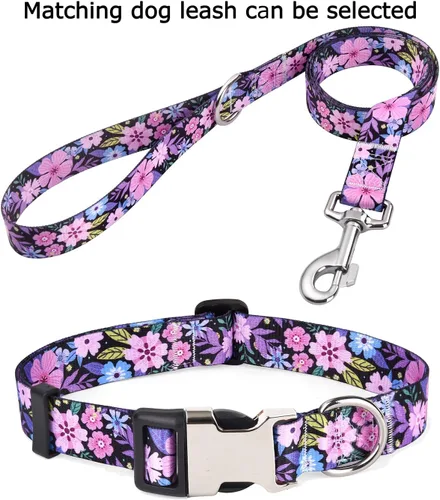 Miniatura 6 de Mihqy Collares de perro personalizados, collar de perro personalizado con nombre y número de teléfono, 10 colores y 4 tamaños, collar floral