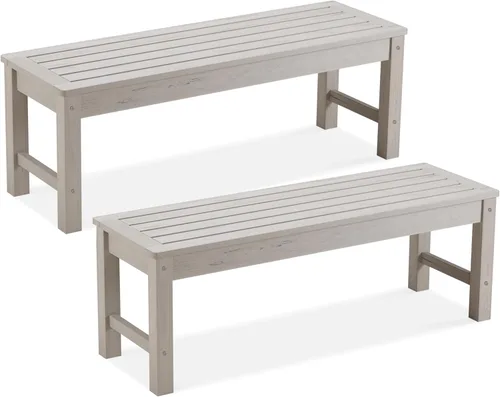 Miniatura 20 de Psilvam Banco para exteriores, banco de porche de madera de polietileno para dos personas, banco de jardín resistente a la intemperie que nunca se