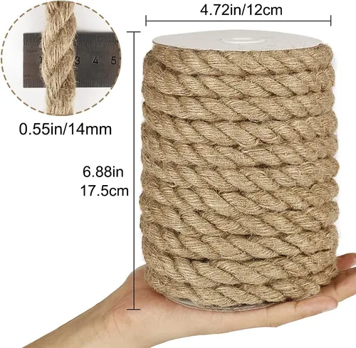Miniatura 5 de Tenn Well Cuerda de yute de 1/2 pulgada, cuerda de hilo de 33 pies de grosor de 0.551 in para manualidades, jardinería, decoración del hogar