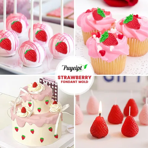 Miniatura 7 de Puyeipt 4 moldes de silicona de fresa, moldes de fondant de fresa 3D para chocolates, dulces, decoraciones de pasteles, adornos para cupcakes