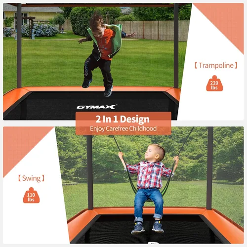 Miniatura 2 de GYMAX Trampolín para niños de 6 pies con columpio, cama elástica rectangular recreativa aprobada por ASTM con red de seguridad, para interiores