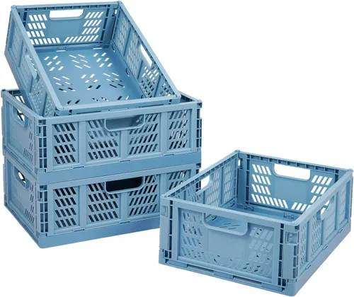 Organizador de cajones de plástico, cajas de almacenamiento plegables, paquete de 4 cestas de almacenamiento plegables apilables, contenedores de