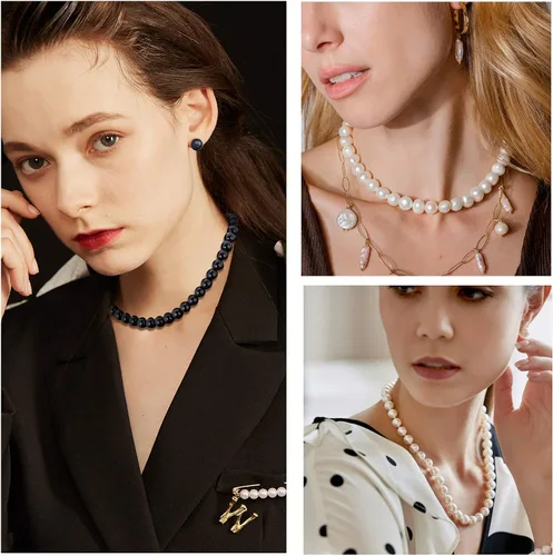 Miniatura 2 de U7 Collares de perlas para hombres y mujeres, hebra de perlas cultivadas en agua dulce, perlas sintéticas, collar de perlas barrocas, collar