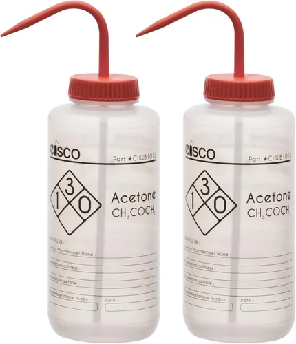 EISCO Paquete de 2 botellas de lavado para acetona, 33.8 fl oz, etiquetadas con información química e información de seguridad (1 color) - Boca