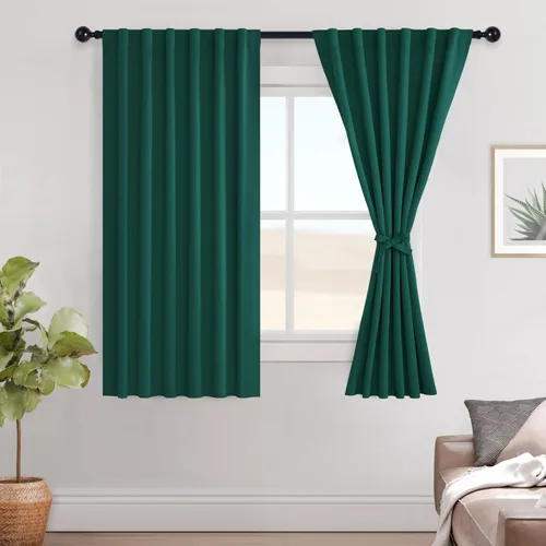 Miniatura 35 de Hiasan Cortinas opacas negras para dormitorio, cortinas opacas cortas de 45 pulgadas de largo, con aislamiento térmico, bolsillo para barra