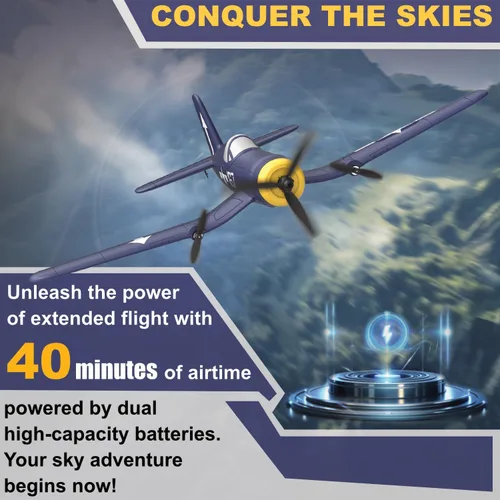 Miniatura 4 de Avión RC, avión de control remoto F4U, combate de 3 canales de 2.4 GHz con estabilizador giroscópico de 6 ejes, fácil de volar para adultos