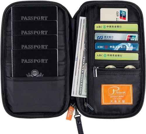 Miniatura 41 de VanFn Cartera RFID para pasaporte de viaje, soporte para pasaporte familiar, organizador de documentos de viaje serie P.Travel (nailon, gris)