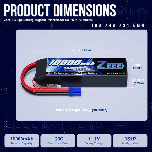 Miniatura 2 de Zeee 3S Lipo Batería 10000mAh 11.1V 120C con conector EC5 Soft Case RC Batería para RC Car Truck Tank Racing Hobby modelos (paquete de 2)