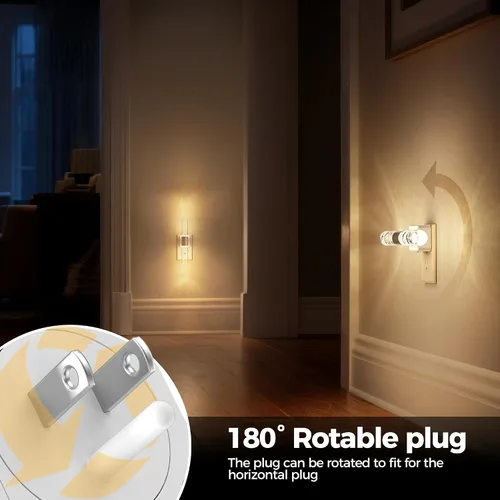 Miniatura 4 de DORESshop Luz nocturna LED, luces nocturnas giratorias que se enchufan a la pared con sensor de luz automática de 3000 K luz nocturna con brillo