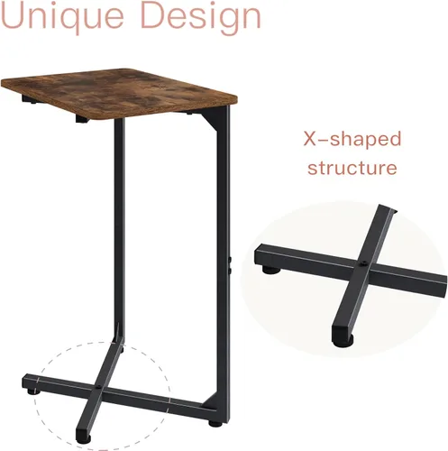 Miniatura 8 de NEFROM ET-X-BRW1 - Mesa auxiliar en forma de C, mesa auxiliar para sofá y TV para sala de estar, dormitorio, mesita de noche