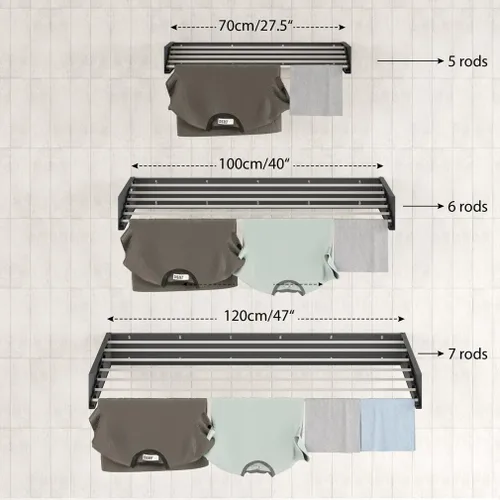 Miniatura 2 de Step Up Tendedero de secado de ropa (27.5 pulgadas gris industrial), montado en la pared, tendedero de ropa retráctil, capacidad de carga de 40