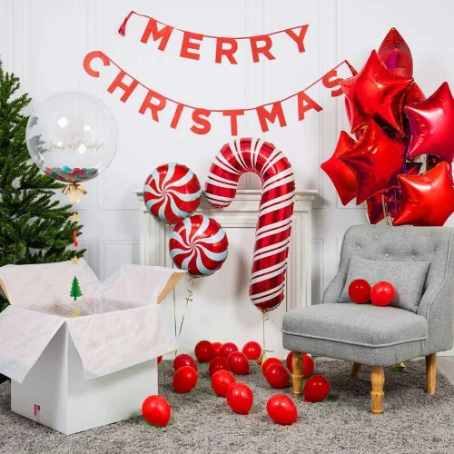 Miniatura 6 de Kit de arco de guirnalda de globos de Navidad con globos de caramelo rojo y blanco de Navidad, caja de regalo, globos de estrella roja
