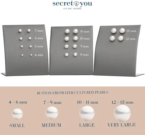 Miniatura 6 de Aretes de perlas para mujeres y niñas. Perlas cultivadas en agua dulce con forma de botón Secret & You Soportes de plata de ley 925 Disponible