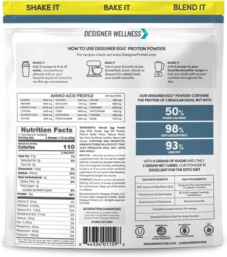 Miniatura 2 de Designer Wellness, Designer Egg, proteína en polvo natural de yema de huevo y clara de huevo, apto para dieta keto y paleo, bajo en calorías, menos