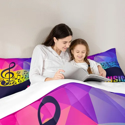 Miniatura 2 de Music Lovers - Juego de edredón para niños, tamaño individual, juego de ropa de cama de ritmo de notas musicales, decoración de habitación de niños