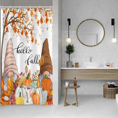 Miniatura 132 de Cortina de ducha de fantasma y gato negro para niños, 36 x 72 pulgadas, espeluznante y bonita, cortina de baño de Halloween con 6 ganchos, cortina