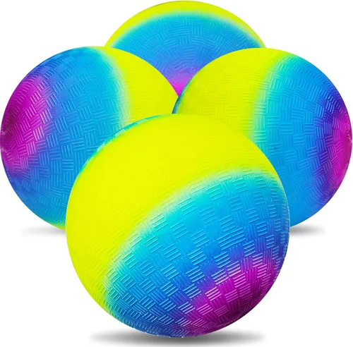 Miniatura 9 de Visen 4 bolas de arco iris para niños y adultos con 1 bomba de mano, bolas de goma coloridas de 8.5 pulgadas, pelotas inflables de varios