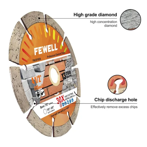 Miniatura 4 de FEWELL Hoja de sierra de diamante de 4 1/2 pulgadas para hormigón, hoja de sierra de hormigón segmentada para amoladora angular, corte seco/húmedo