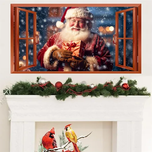Miniatura 9 de Calcomanías de Pared de Navidad, Pegatinas de Papá Noel para Decoraciones de Pared de Navidad Interior, Calcomanías de Ventana Falsa de Navidad
