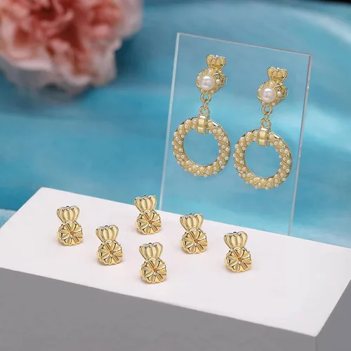 Miniatura 3 de 3 pares de aretes hipoalergénicos, chapados en oro de 18 quilates, ajustables para aretes pesados y tachuelas (blanco + dorado)