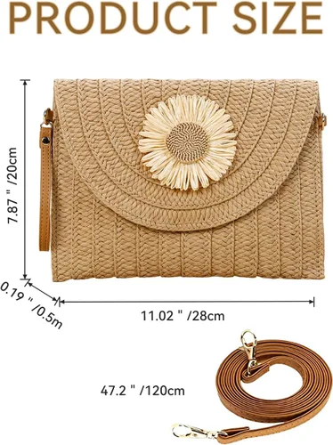 Miniatura 4 de YYW Bolso de paja con paja, bolso de hombro de paja para mujer, para verano, playa, crucero, sobre, embrague, bolsa de rafia